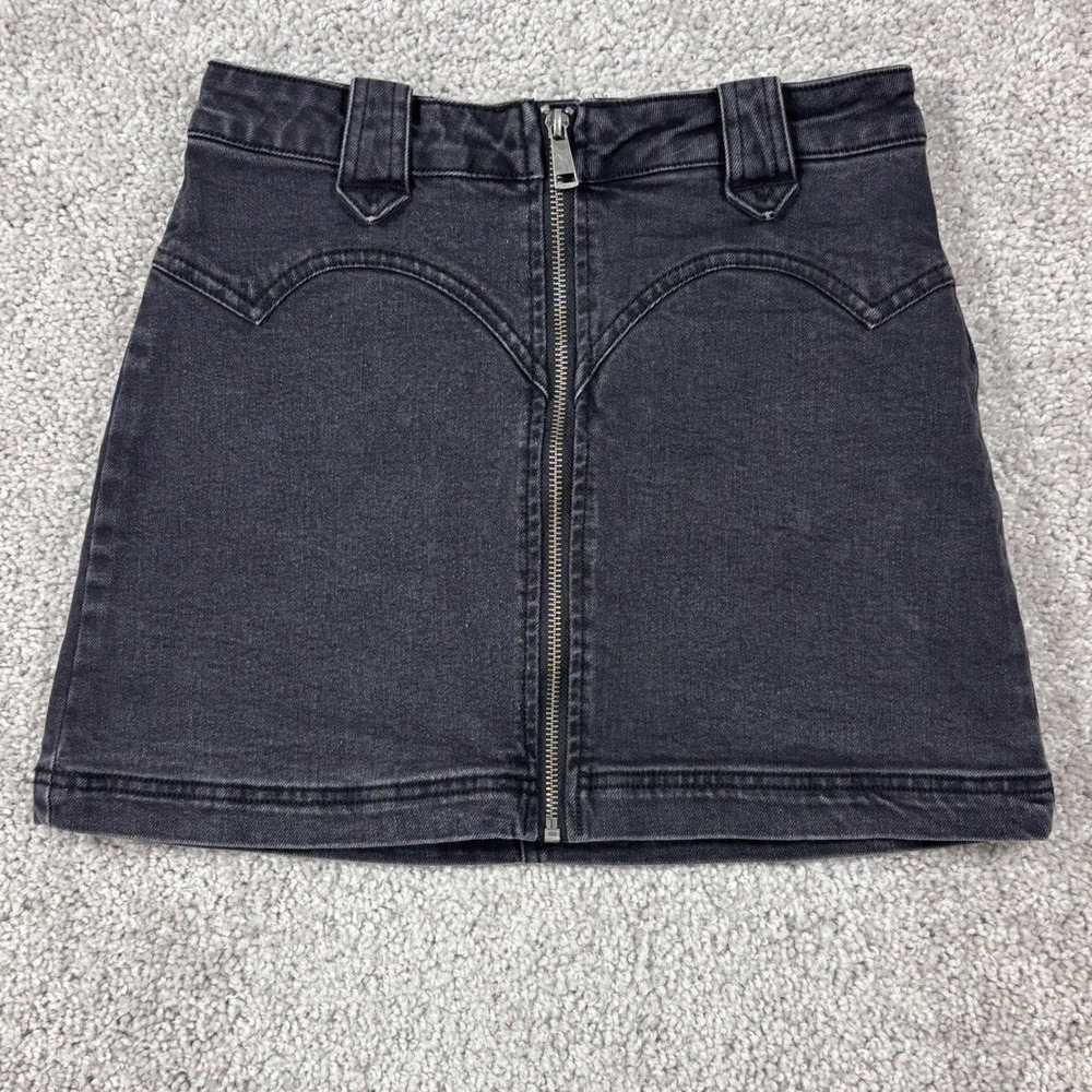 No Boundaries Womens‎ Black Western Front Zip Denim Mini Skirt Size 1 Dark Wash